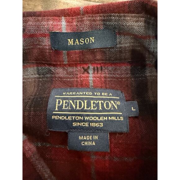 Pendleton Mason Mens Red Button Up 100% Cotton Flannel Plaid Long Sleeve Shirt L - Picture 5 of 8